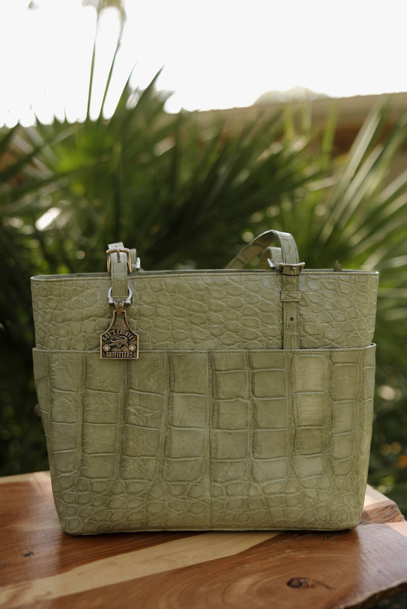 Sage Green Alligator Zippered Tote 9