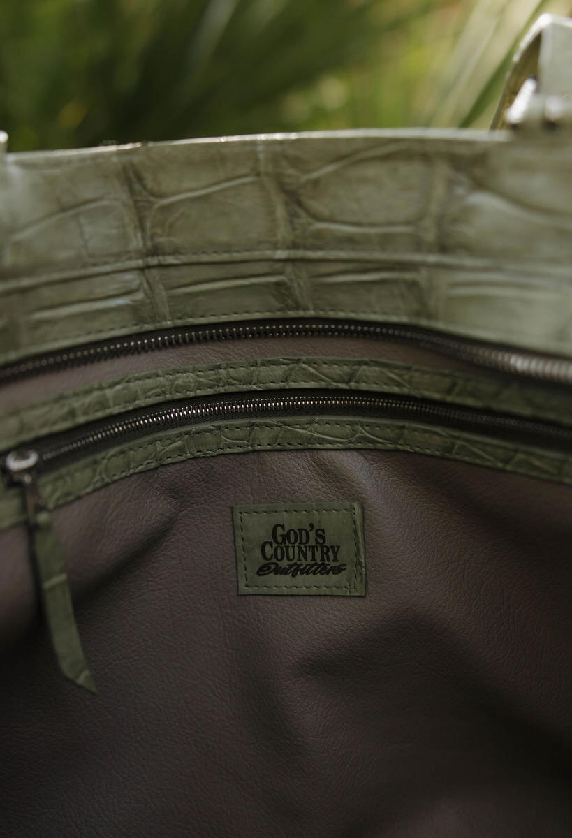 Sage Green Alligator Zippered Tote 11