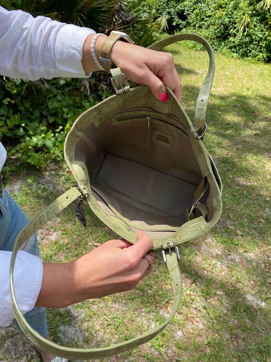 Sage Green Alligator Zippered Tote 5