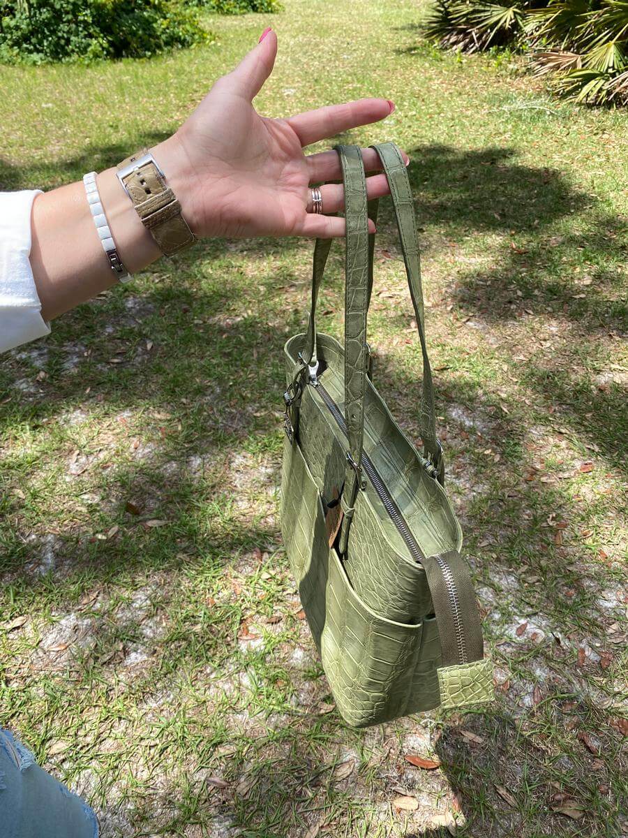 Sage Green Alligator Zippered Tote 6